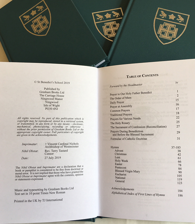 St Benedict's School Mass Book Table of Contents